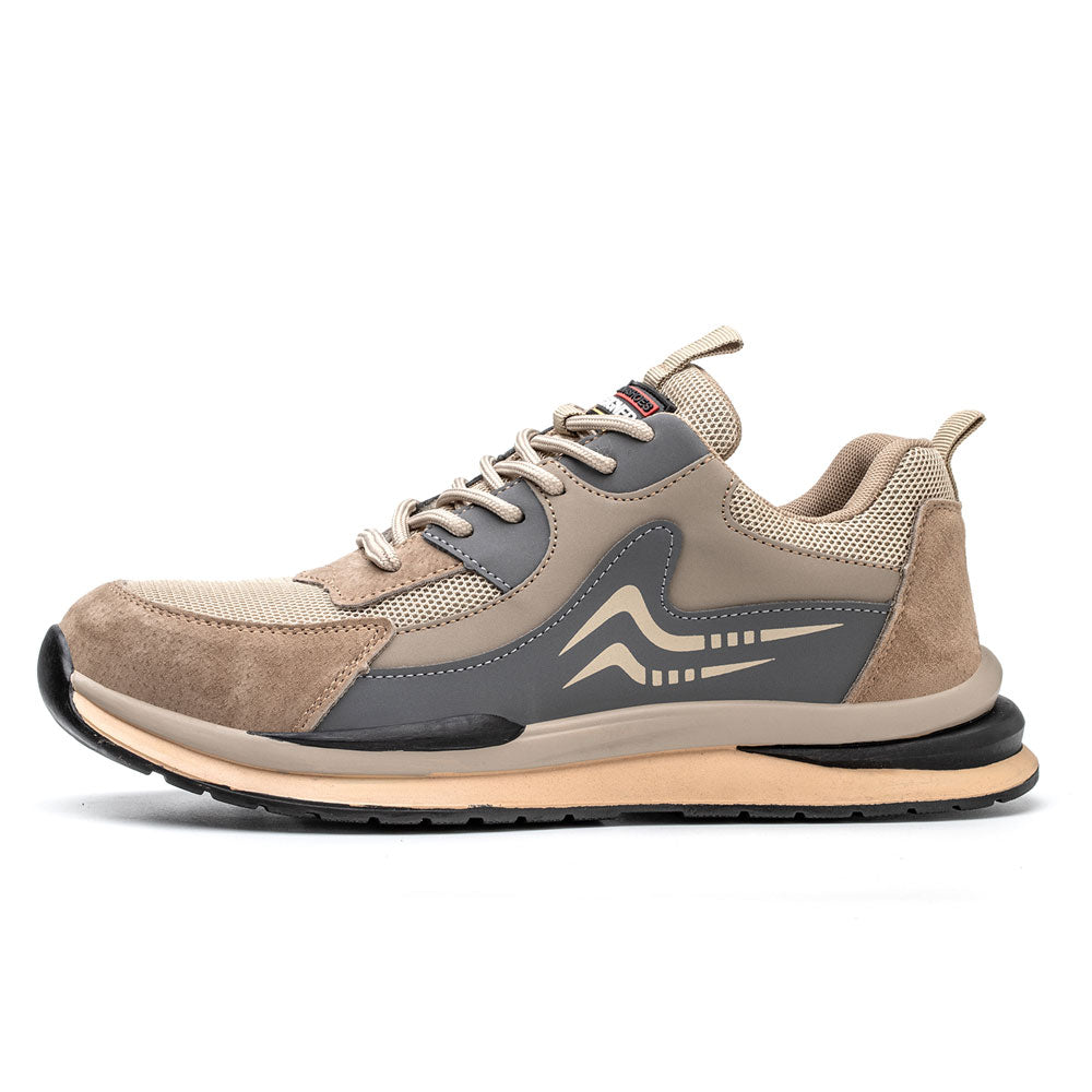 Beta Brown Safety Sneakers – Men’s Lightweight Steel Toe Work Shoes with Protective Design